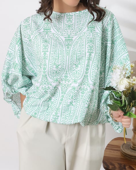 Product image of
                        Shein Shein Batwing Sleeve Tie-Up Detail Paisley
                        Print Top