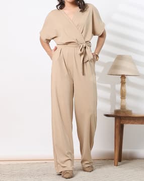 Shein Extended Sleeve Mock Wrap Pleated Jumpsuit-image-25
