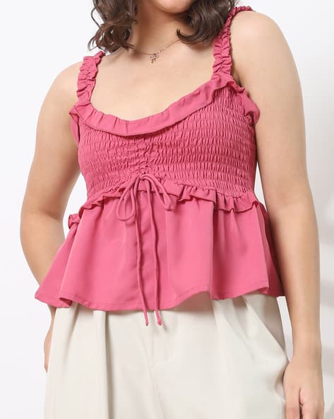 Product image of
                        Shein Shein Strappy Sleeves Ruffle Detail
                        Smocked Peplum Top