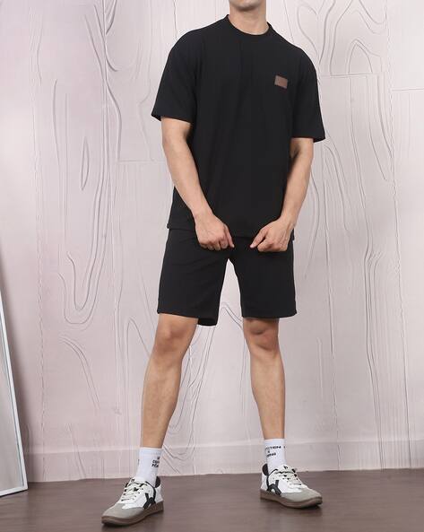 Shein Short Sleeve Textured Crew Tshirt and Shorts Set