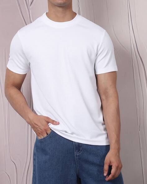 Shein Medium Length Short Sleeve Textured Crew Tshirt