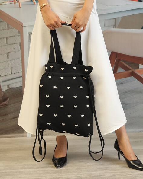 Shein Women Drawstring Detail Heart Design Tote Bag