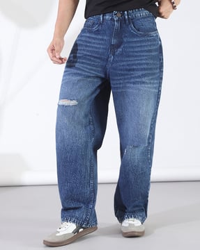 Shein Shein Men Fly With Button Closure Stone Wash Distressed Jeans