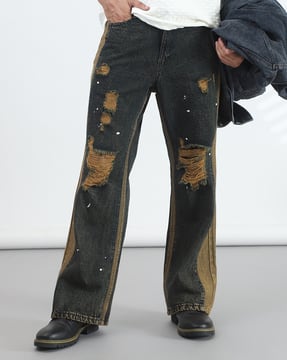 Shein Shein Splatter Detail Panelled Acid Wash Distressed Jeans