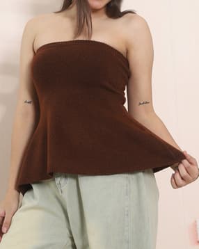 Shein Strapless Ribbed Peplum Top-picture-26