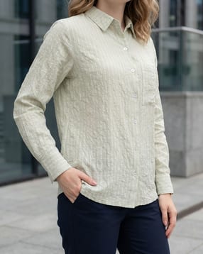 Shein Spread Collar Full Sleeve Striped Shirt With Pocket-picture-20