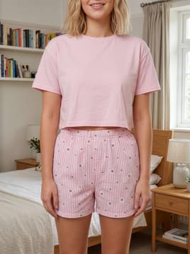 Shein Elasticated Waist Floral Print Striped Lounge Shorts-picture-19