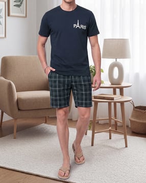 Shein Short Sleeve Crew Tshirt & Checked Shorts Set-picture-37