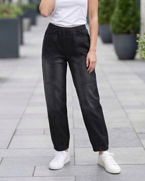 Shein Ankle Length Elasticated Waist Panelled Mid Wash Jeans-picture-38