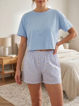 Shein Elasticated Waist Floral Print Striped Lounge Shorts-picture-22
