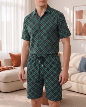 Shein Short Sleeve Checked Shirt & Shorts Lounge Set-picture-34