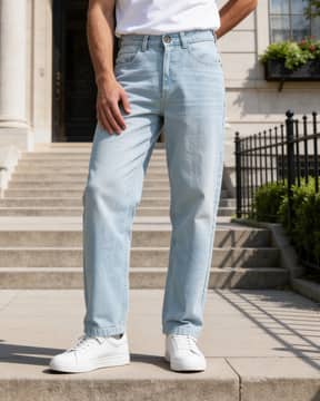 Shein Shein Men Ankle Length Fly With Button Closure Mid Wash Jeans