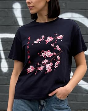 Shein Short Sleeves Floral Chest Print Crew Tshirt-picture-14
