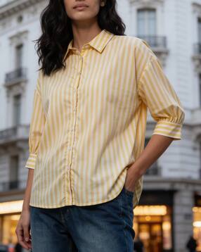 Shein Drop Shoulder Spread Collar Striped Long Shirt-picture-27