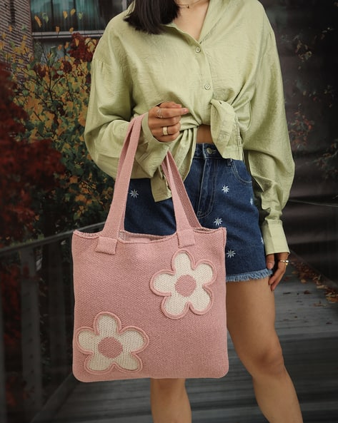 Shein Women Floral Design Textured Crochet Tote Bag