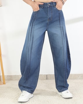 Shein Full length Mid Wash Barrel Style Pintuck Jeans-picture-45