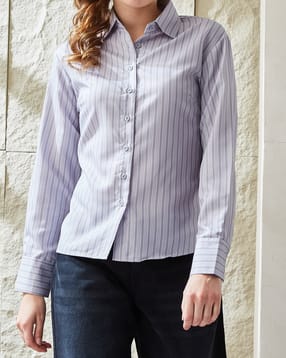 Shein Medium Length Spread Collar Full Sleeve Striped Shirt-picture-16