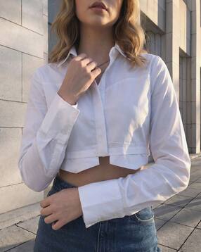 Shein Full Sleeve Spread Collar Buttoned Crop Shirt-picture-39