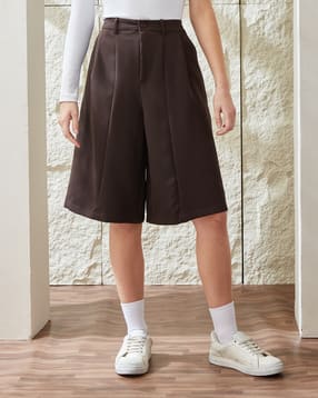 Shein Knee Length Semi-Elasticated Waist Pleated Shorts-picture-25