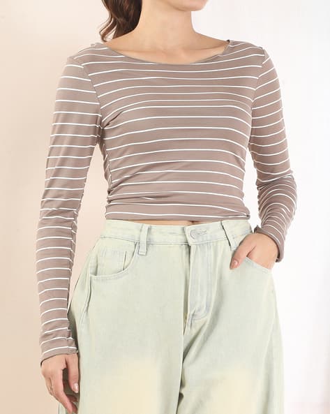 Product image of
                        Shein Shein Medium Length Full Sleeve Boat Neck
                        Striped Top