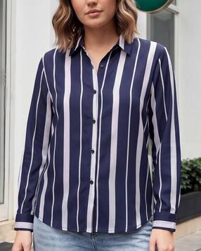 Shein Medium Length Spread Collar Striped Shirt-picture-30