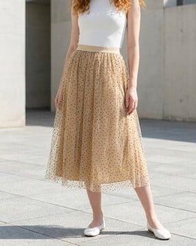 Shein High Elasticated Waist Polka-Dot Midi A-line Skirt-picture-33