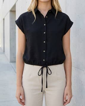 Shein Extended Sleeve Drawstring Hem Spread Collar Shirt-picture-13