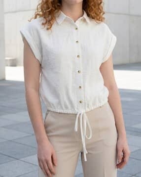 Shein Extended Sleeve Drawstring Hem Spread Collar Shirt-picture-32