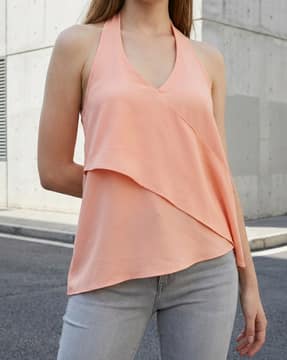 Shein Shein Women Halter Neck Sleeveless Backless Wrap Top