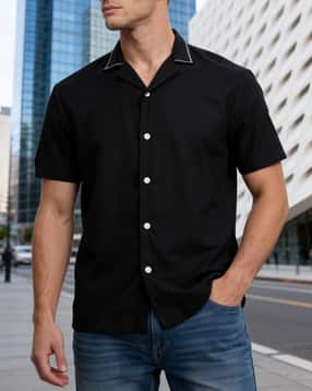 Shein Contrast Stitch Lapel Collar Short Sleeve Shirt-picture-12