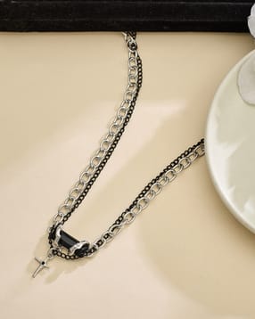 Shein Men Dual Tone Bar And Cross Charm Chain-picture-19