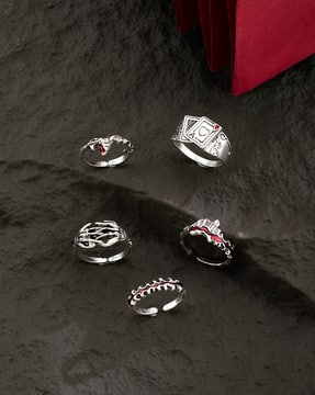Shein Shein Men Silver Combo of 5 Engraved Detail Ring Set