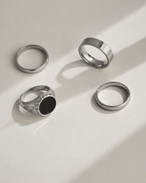 Shein Shein Men Bold Silver Combo of 4 Ring Set