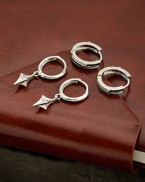 Shein Men Silver Star Charm Hoop Earrings Set-picture-41