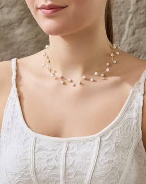 Shein Shein Women Gold Zig Zag Pearl Necklace
