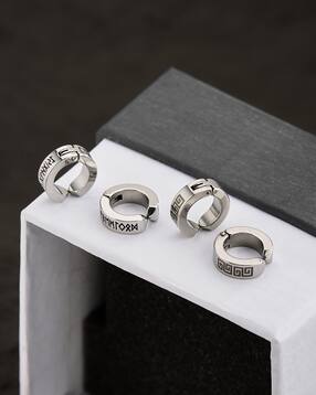 Shein Men Silver Engraved Clip Hoop Earrings Set-picture-14