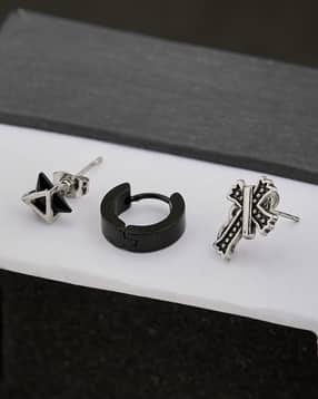 Shein Men Hoop & Cross Shaped Stud Earrings Set-picture-30
