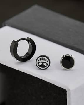 Shein Men Black Huggies & Stud Earrings Set-picture-41