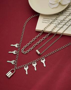 Shein Men Silver Lock & Key Charm Multi Layered Chain-picture-33