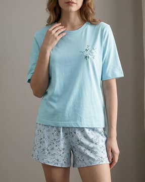 Shein Shein Women Short Sleeve Tshirt and Floral Print Shorts Set