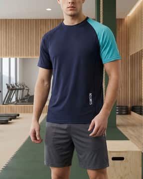 Shein Shein Men Sports Medium Length Raglan Sleeve Colour-Block Crew Tshirt