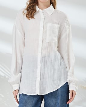 Shein Spread Collar Drop Shoulder Textured Shirt With Pocket-picture-15