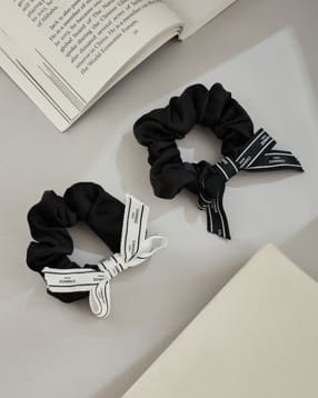 Shein Women Combo of 2 Typographic Print Bow Design Scrunchies-picture-42