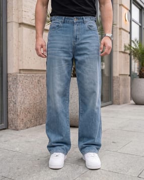 Shein Fly With Button Closure Carpenter Style Mid Wash Jeans-picture-50