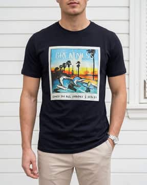 Shein Shein Men Short Sleeve Graphic Chest Print Crew Tshirt