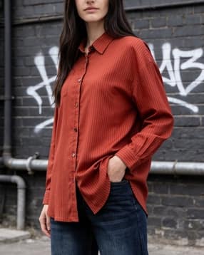 Shein Drop Shoulder Spread Collar Striped Shirt With Pocket-picture-16