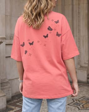 Shein Drop Shoulder Butterfly Back Print Crew Tshirt-picture-49