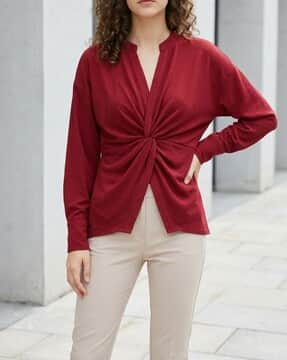 Shein Shein Women Full Sleeve Front Twisted Knot Detail Shirt Style Top