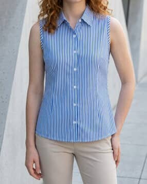Shein Sleeveless Spread Collar Back Tie-Up Striped Shirt-picture-29
