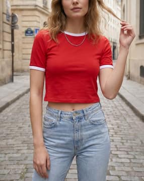 Shein Short Sleeves Contrast Trim Crew Tshirt-picture-19